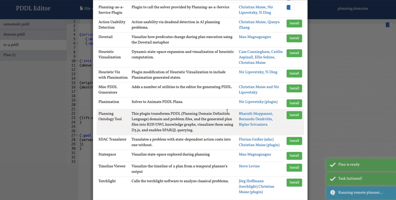 Planning Domains Plugin UI Animation